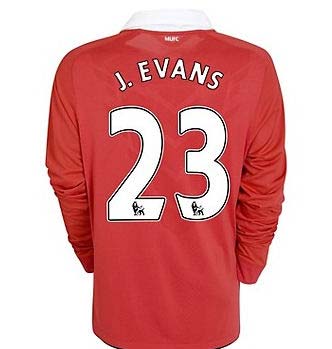 Buy the 2010-11 Man Utd Nike Long Sleeve Home Shirt (J. Evans 23)