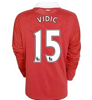 2010-11 Man Utd Nike Long Sleeve Home Shirt (Vidic 15) - Kids