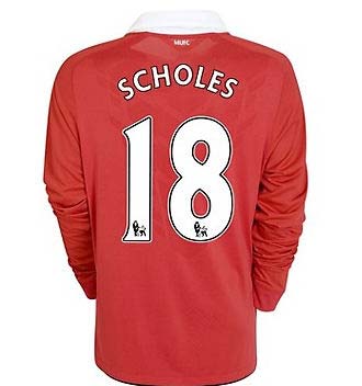 2010-11 Man Utd Nike Long Sleeve Home Shirt (Scholes 18)