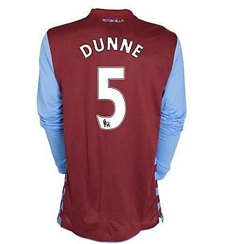 2010-11 Aston Villa Nike Long Sleeve Home Shirt (Dunne 5)