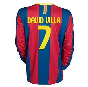 2010-11 Barcelona Nike Long Sleeve Home Shirt (David Villa 7)