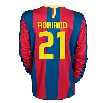 2010-11 Barcelona Nike Long Sleeve Home Shirt (Adriano 21)