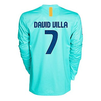 2010-11 Barcelona Nike Long Sleeve Away Shirt (David Villa 7)