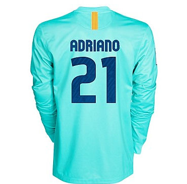 2010-11 Barcelona Nike Long Sleeve Away Shirt (Adriano 21)