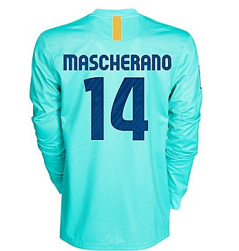 2010-11 Barcelona Nike Long Sleeve Away Shirt (Mascherano 14)