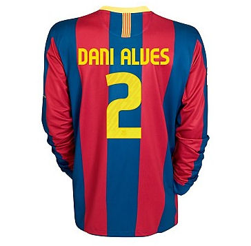 2010-11 Barcelona Nike Long Sleeve Home Shirt (Dani Alves 2)