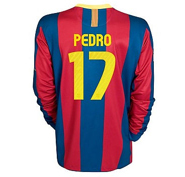2010-11 Barcelona Nike Long Sleeve Home Shirt (Pedro 17)