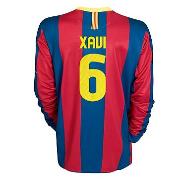 2010-11 Barcelona Nike Long Sleeve Home Shirt (Xavi 6)