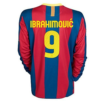2010-11 Barcelona Nike Long Sleeve Home Shirt (Ibrahimovic 9)