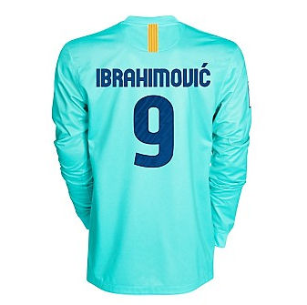 2010-11 Barcelona Nike Long Sleeve Away Shirt (Ibrahimovic 9)