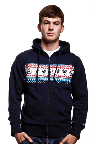Mens Nordic Knit Zip Hooded Sweater // Navy Blue 70% cotton/30%