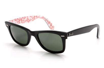 Ray-Ban 2140 Wayfarer Glossy Black Rare Print White Sunglasses