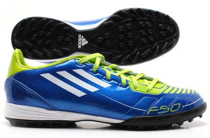F10 TRX TF Kids Football Trainers Blue/White/Slime