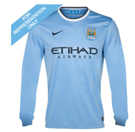 2013-14 Man City Home Nike Long Sleeve Shirt (Kids)