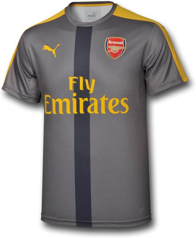 Arsenal short sleeved training stadium jersey away kit, colour steel grey and spectra yellowtopshort sleeves