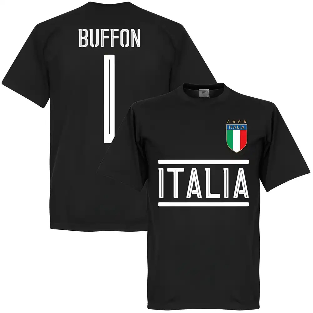 Italy Buffon Team T-Shirt - Polyester Made By: Soccer Tees Men's Black Small