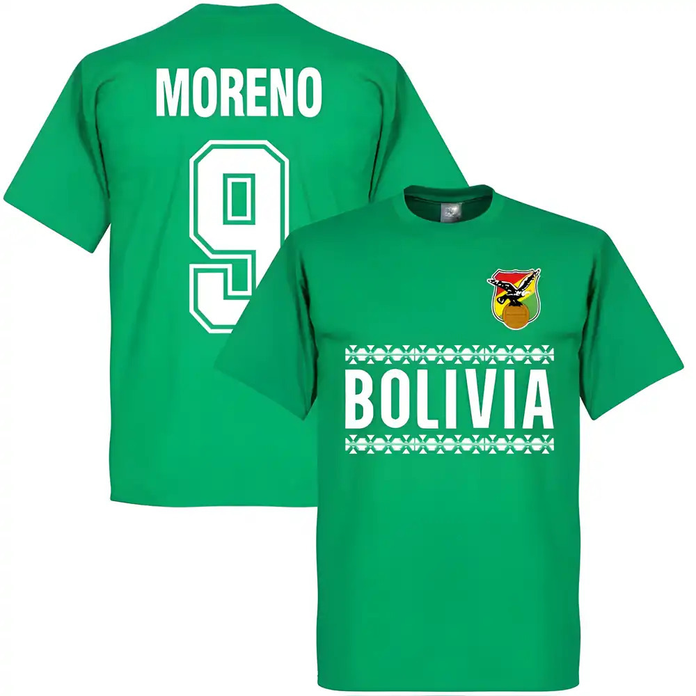 Bolivia Team Moreno No.9 T-Shirt - Polyester Made By: Soccer Tees Men's Green Small