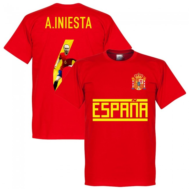 Spain A. Iniesta 6 Gallery Team T-Shirt - Polyester Made By: Soccer Tees Men's Red Xxl