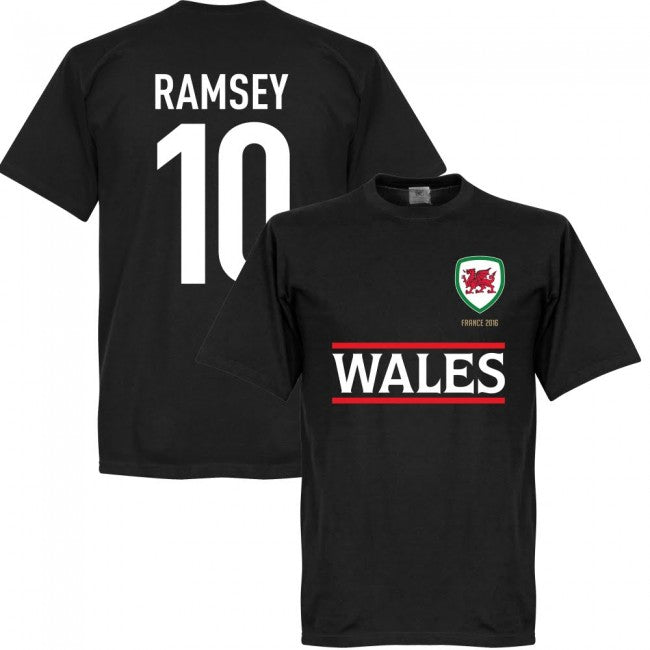 Wales Ramsey Team T-Shirt - Polyester Made By: Soccer Tees Men's Black 4XL