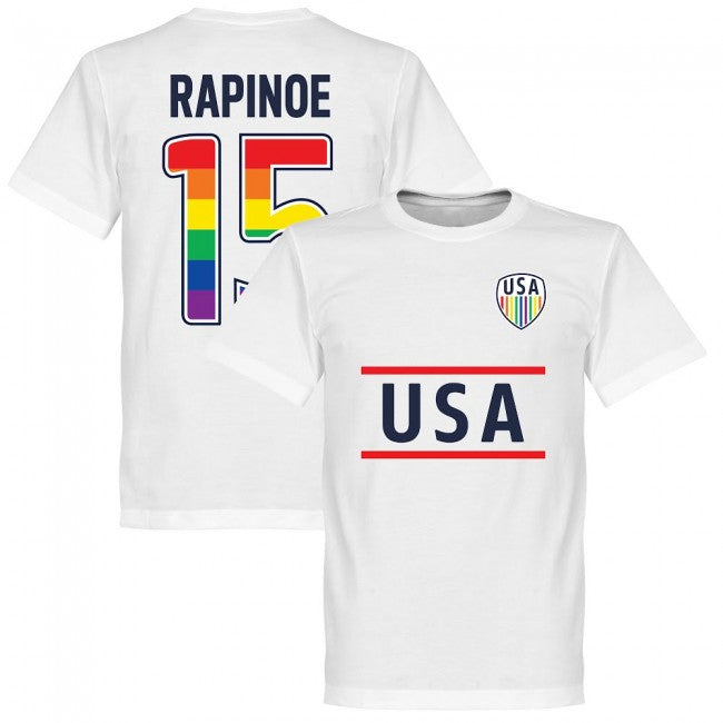 Usa Rapinoe 15 Team Pride T-Shirt- Polyester Made By: Soccer Tees Men's White Small