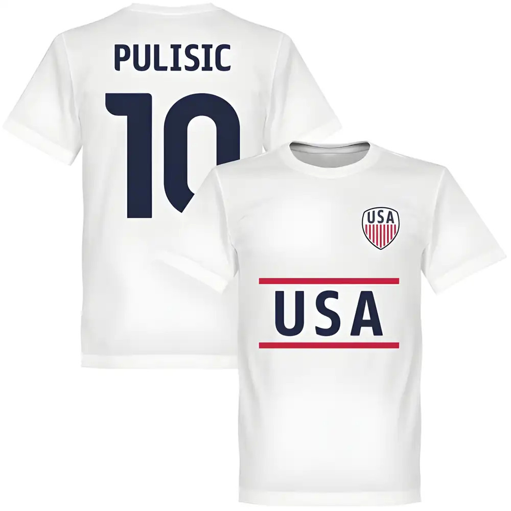 Usa Pulisic 10 Team T-Shirt - Polyester Made By: Soccer Tees Men's White Medium