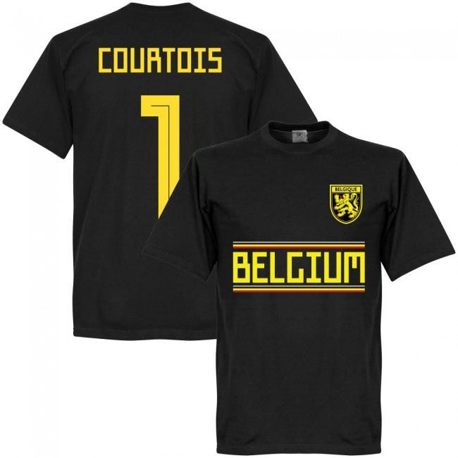Belgium Courtois 1 Team T-Shirt - Polyester Western Knights Made By: Soccer Tees Men's Black Xxl