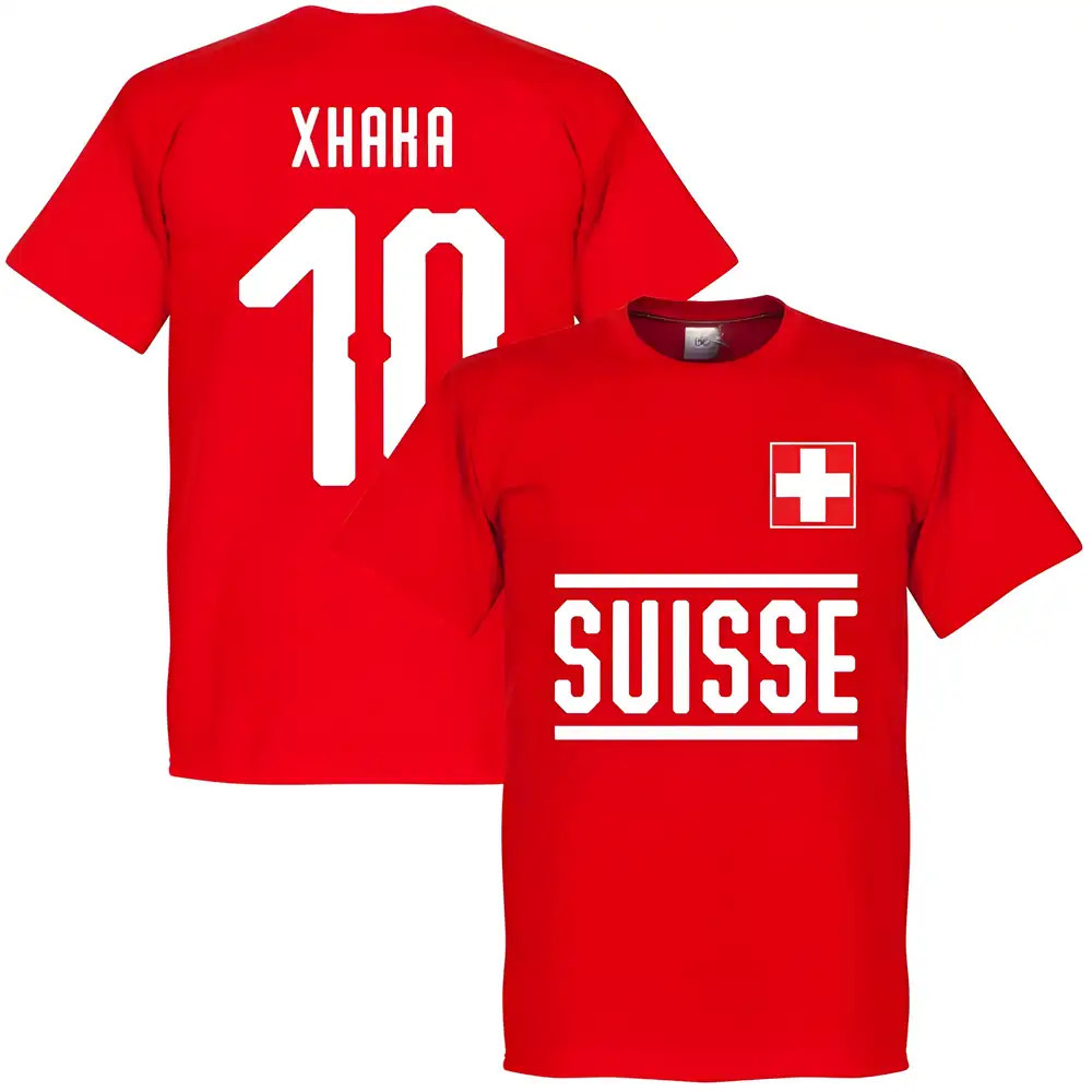 Switzerland Xhaka 10 Team T-Shirt - Polyester Made By: Soccer Tees Men's Red Medium