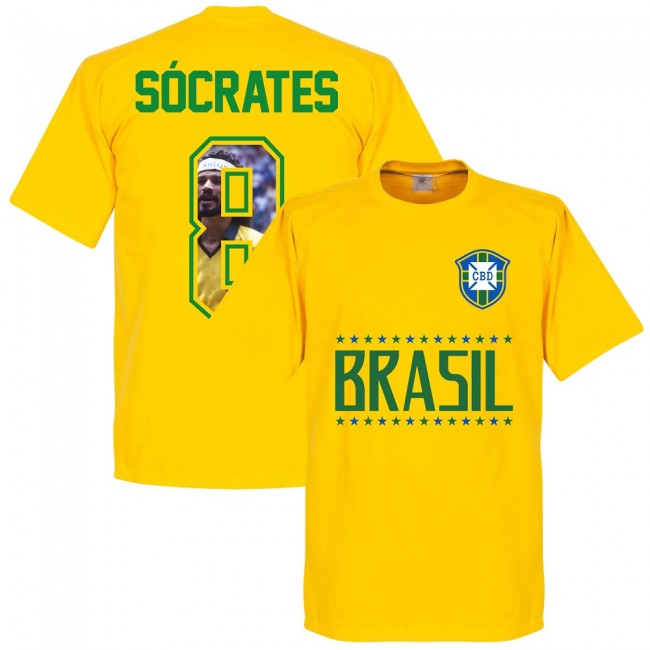 Brazil Socrates 8 Gallery Team T-Shirt - Polyester Made By: Soccer Tees Men's Yellow Extra Large