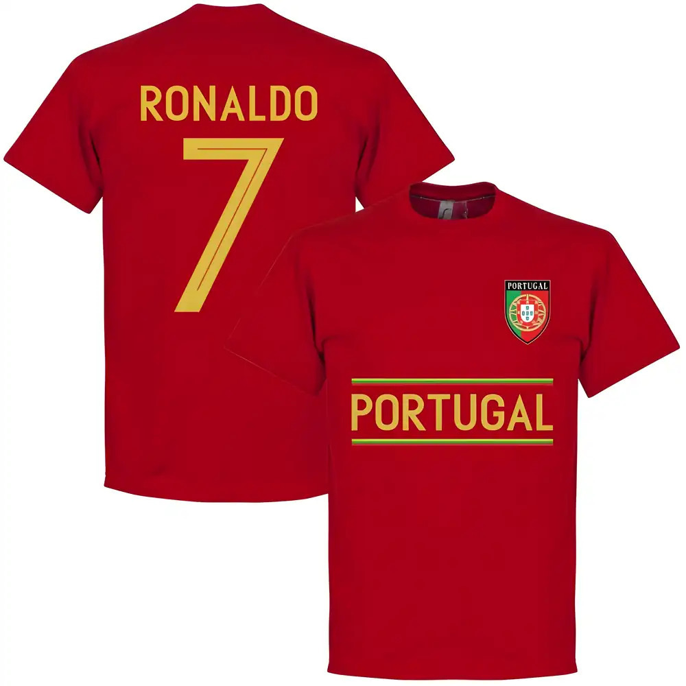 Portugal Ronaldo 7 Team T-Shirt - Polyester Made By: Soccer Tees Men's Red 5XL