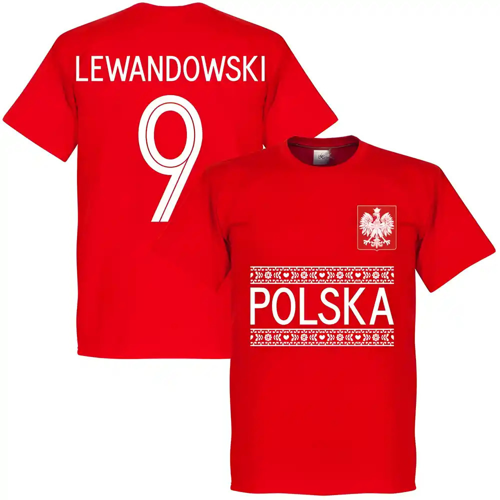 Poland Lewandowski 9 Team T-Shirt - Polyester Made By: Soccer Tees Men's Red Small