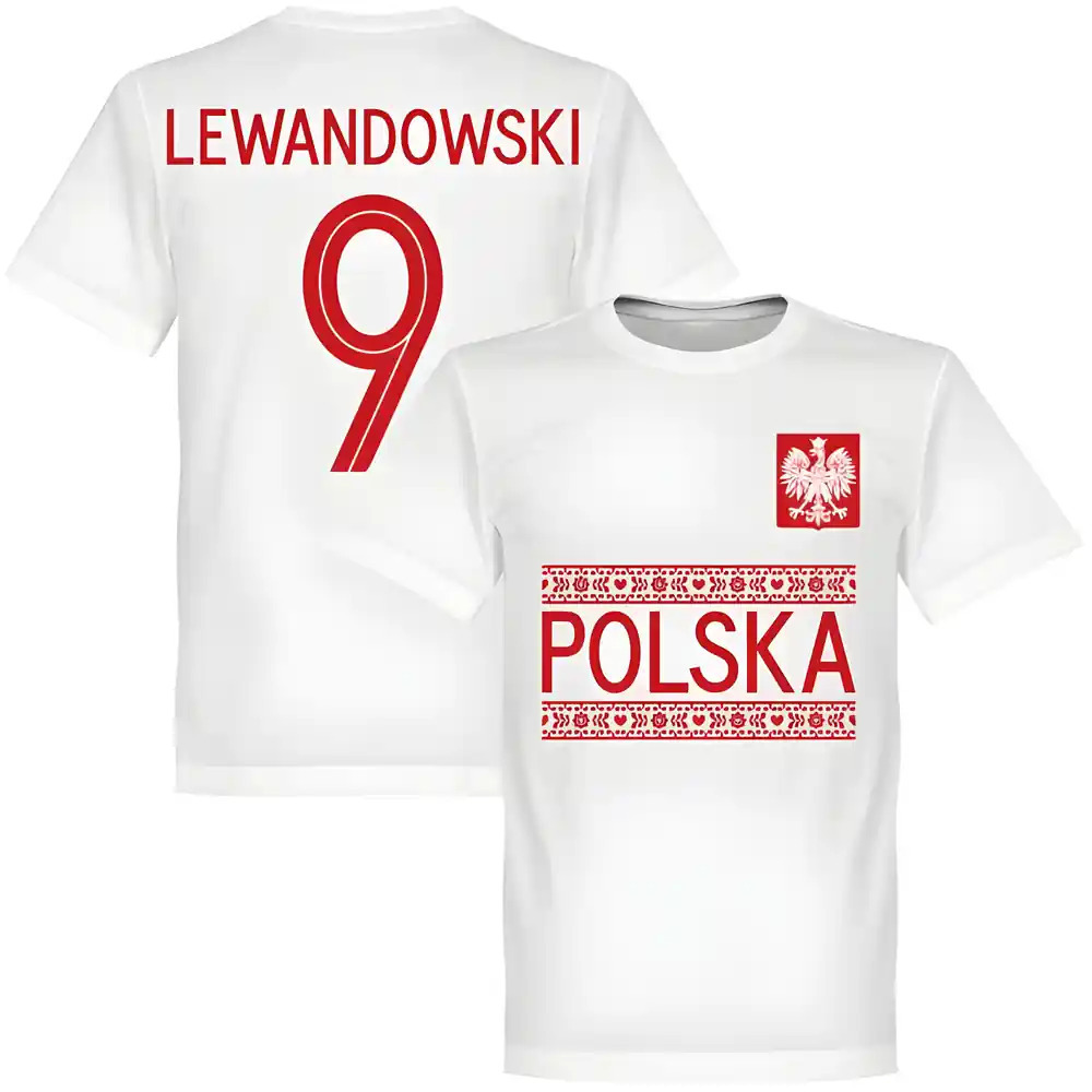 Poland Lewandowski 9 Team T-Shirt - Polyester Made By: Soccer Tees Men's White Medium
