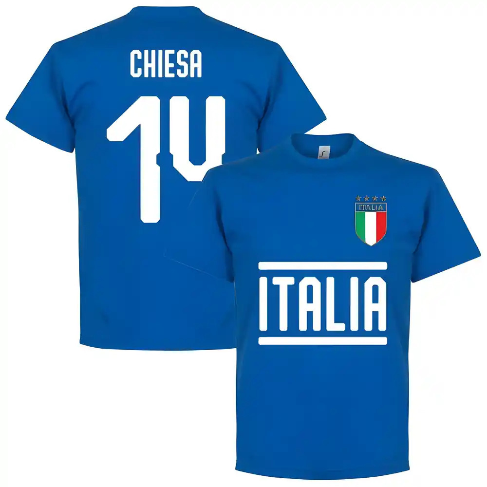 Italy Chiesa 14 Team T-Shirt - Royal Polyester Made By: Soccer Tees Men's Blue Medium