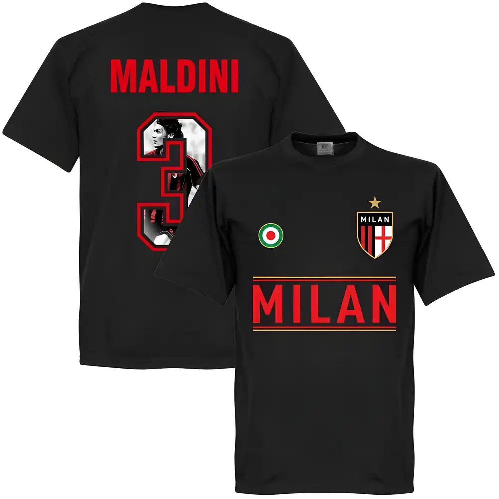 Ac Milan Maldini 3 Gallery Team T-Shirt - Polyester Made By: Soccer Tees Men's Black Xxl