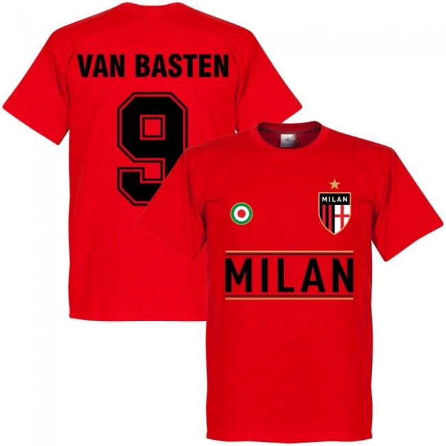 Milan Van Basten 9 Team T-Shirt - Polyester Ac Milan Made By: Soccer Tees Men's Red 5XL