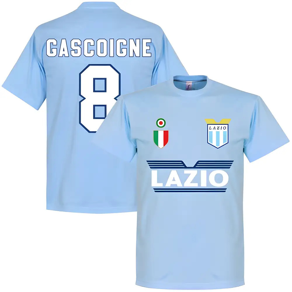 Lazio Paul Gascoigne 8 Team T-Shirt - Sky Polyester Made By: Soccer Tees Men's Blue Medium