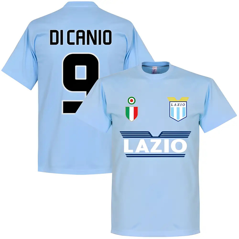 Lazio Di Canio 9 Team T-Shirt - Sky Polyester Made By: Soccer Tees Men's Sky Blue Small