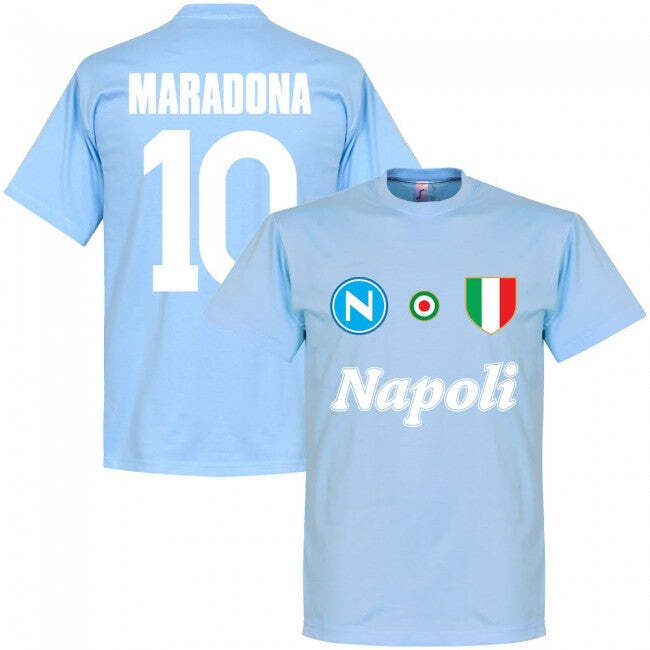 Napoli Maradona 10 Team T-Shirt - Polyester Made By: Soccer Tees Men's Sky Medium