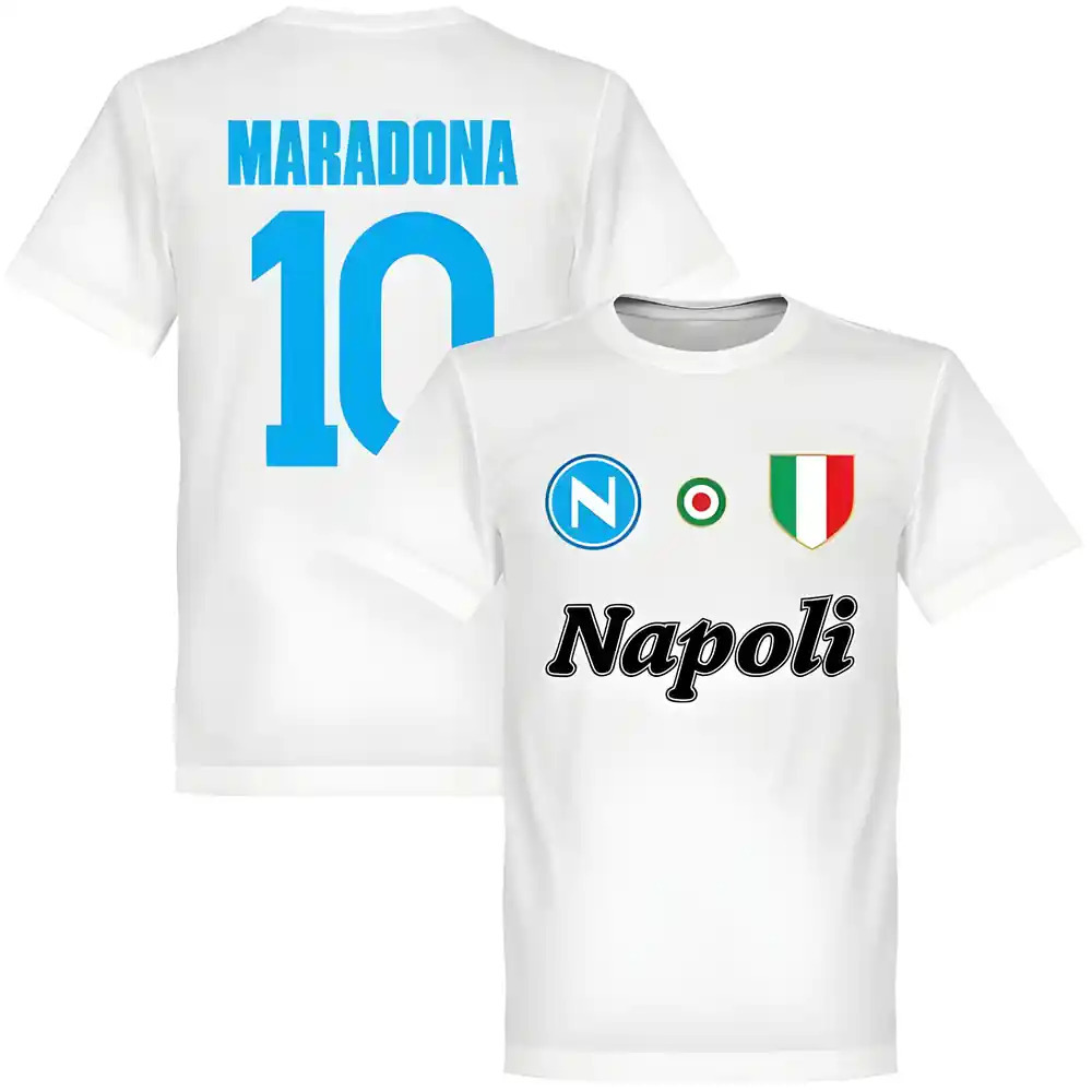 Napoli Maradona 10 Team T-Shirt - Polyester Made By: Soccer Tees Men's White 4XL