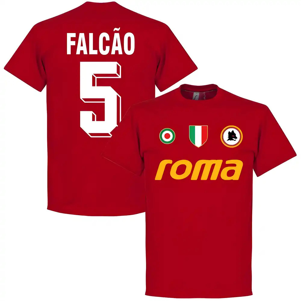 Roma Vintage Falcao 5 Team T-Shirt - Tango Polyester Made By: Soccer Tees Men's Red Xxl