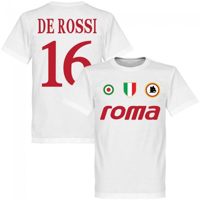 Roma Vintage De Rossi 16 Team T-Shirt - Polyester Made By: Soccer Tees Men's White Medium