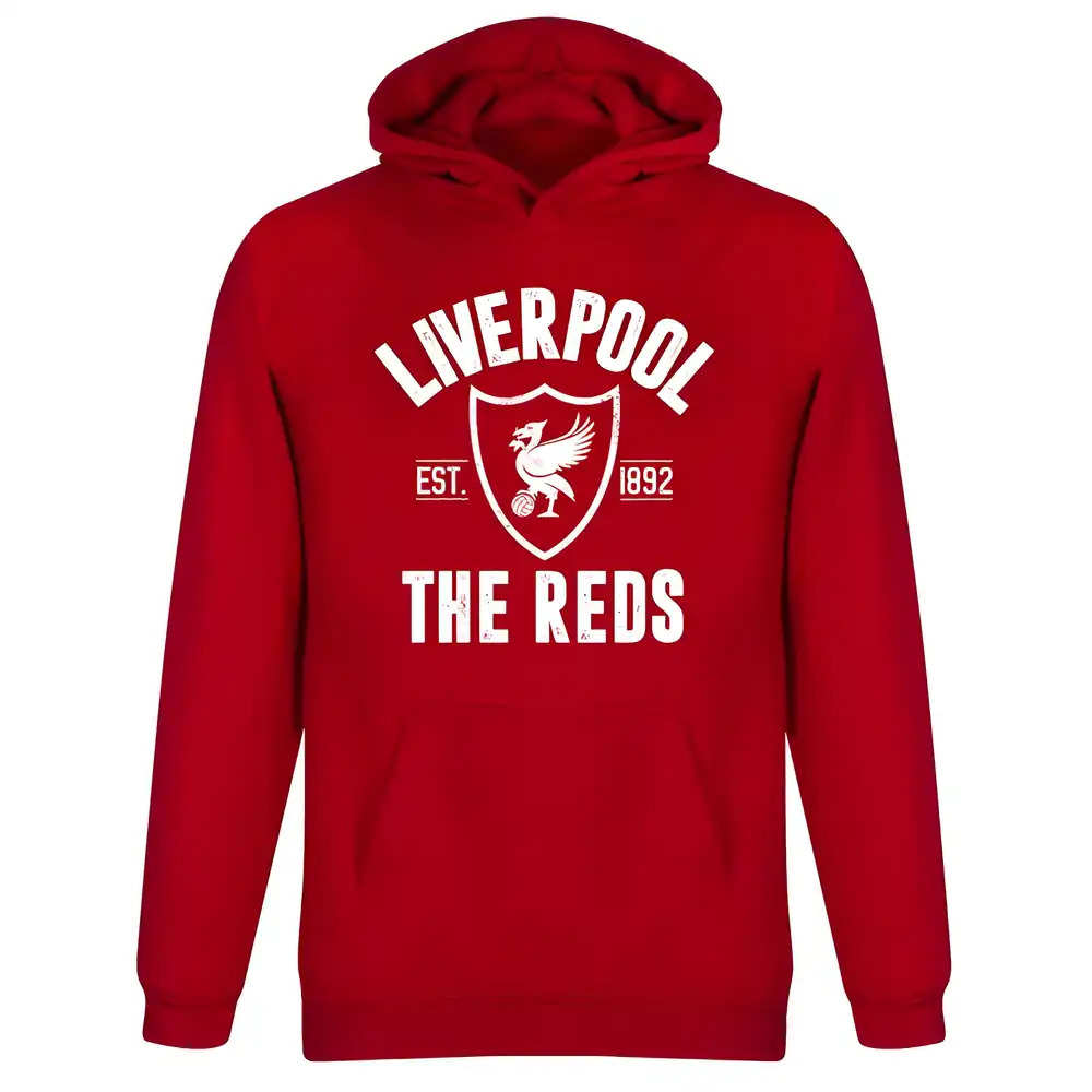 Liverpool Established Kids Hoodie - Men's Polyester Made By: Soccer Tees Boys Red Medium