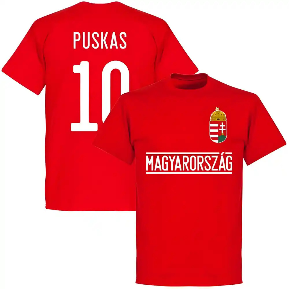 Hungary Puskas 10 Team T-Shirt - Polyester Made By: Soccer Tees Men's Red 5XL