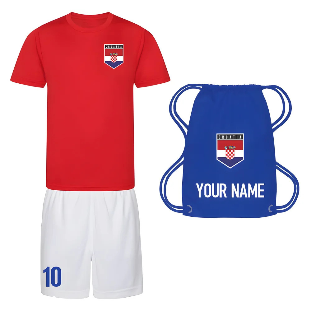 Personalised Croatia Training Kit Package Polyester Uksoccershop Men's Red Large