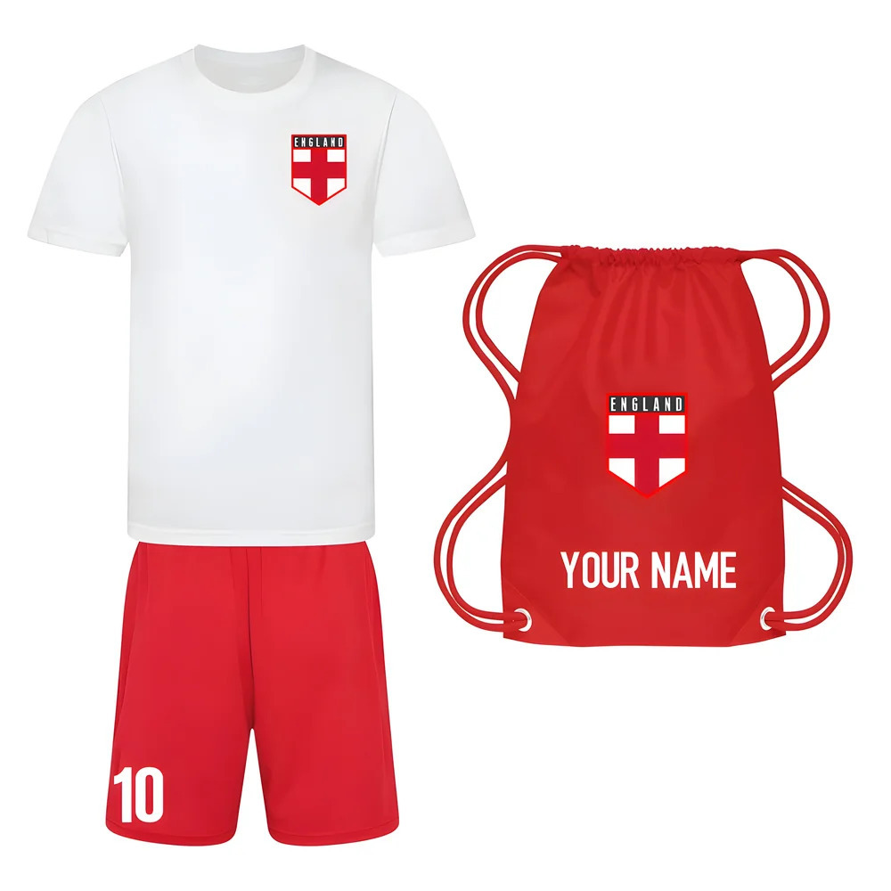Personalised England Training Kit Package Polyester Uksoccershop Men's White Small