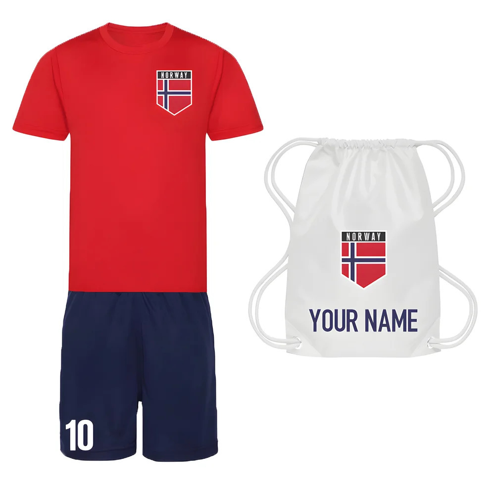 Personalised Norway Training Kit Package Polyester Uksoccershop Men's Red Large