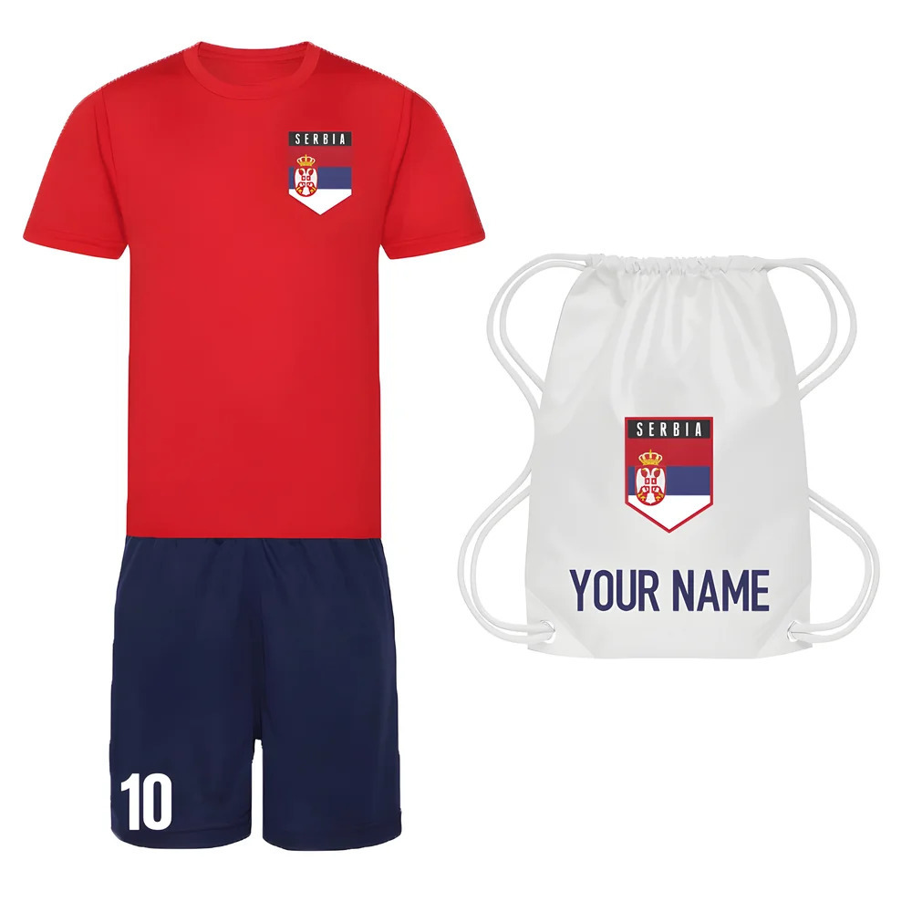 Personalised Serbia Training Kit Package Polyester Uksoccershop Men's Red Medium