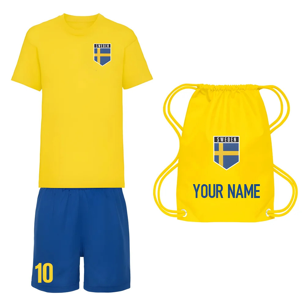 Personalised Sweden Training Kit Package Polyester Uksoccershop Men's Yellow Medium