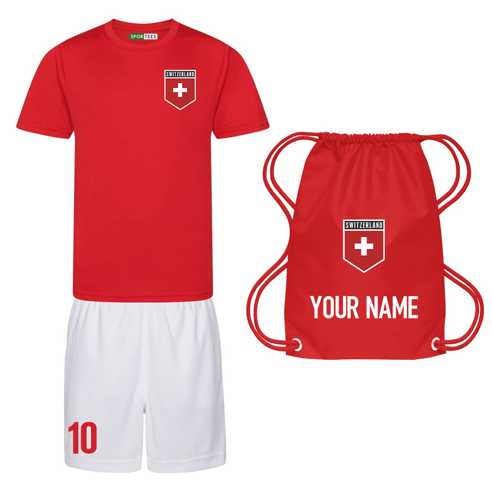 Personalised Switzerland Training Kit Package Polyester Uksoccershop Men's Red Extra Small