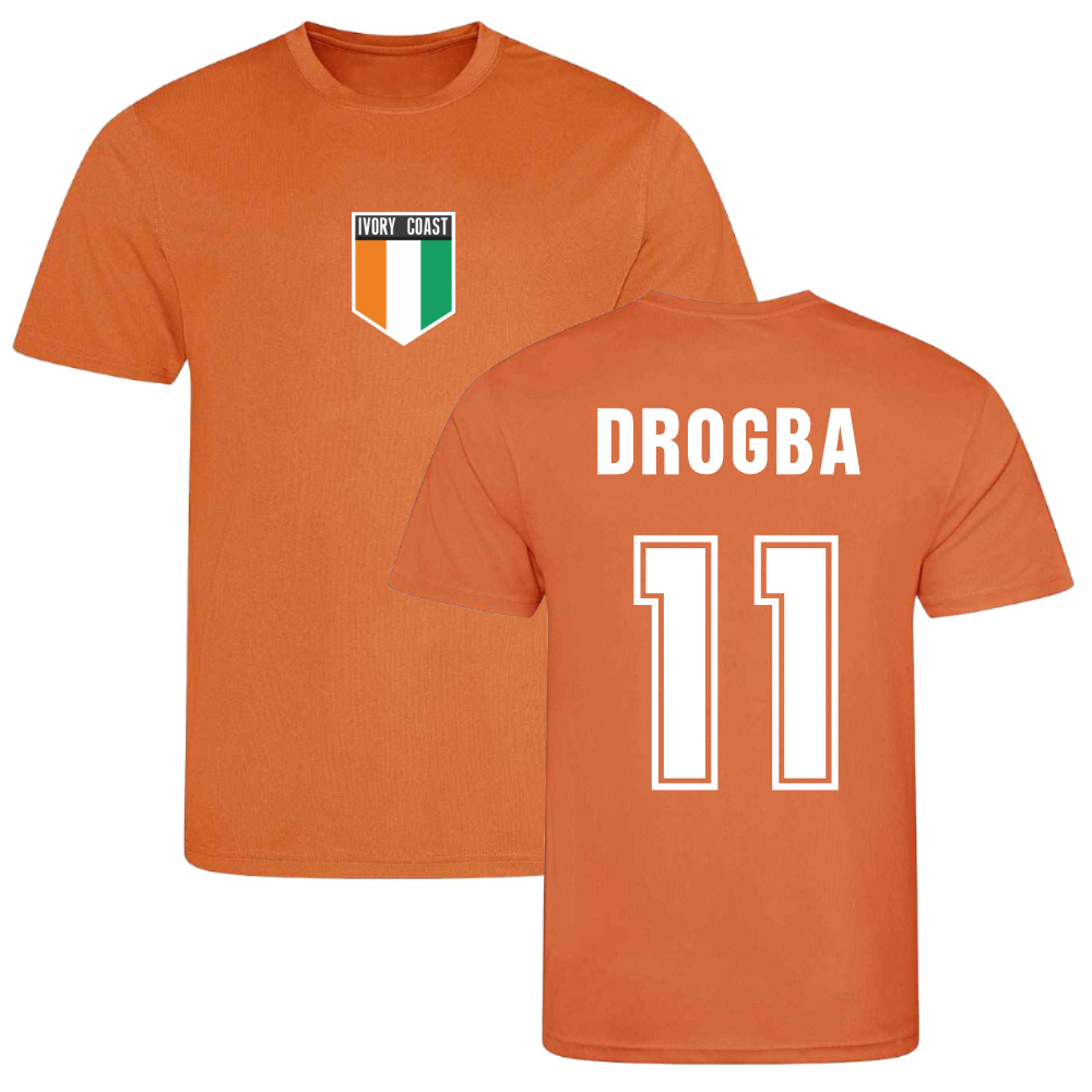 Drogba Ivory Coast Training Jersey (Orange) Polyester Uksoccershop Men's Orange Medium