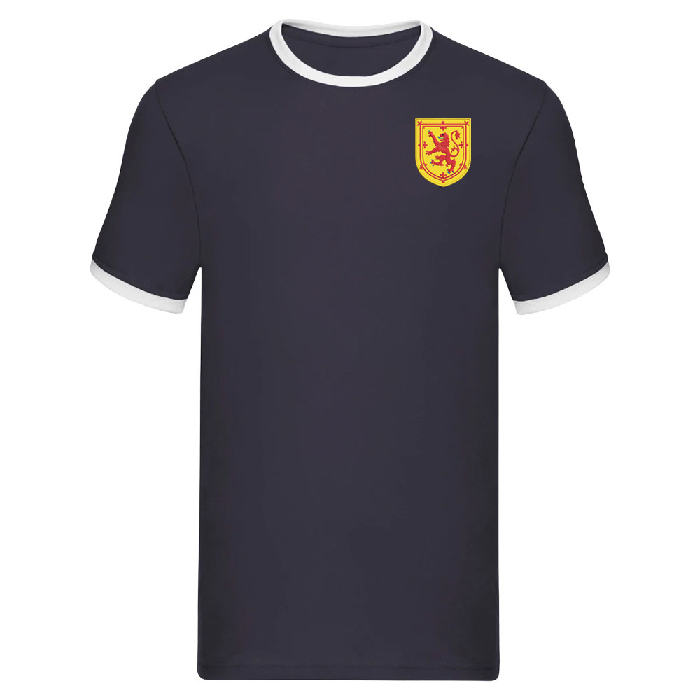 Scotland National Team Embroidered Ringer Tee (Navy) Polyester Uksoccershop Men's Navy Medium